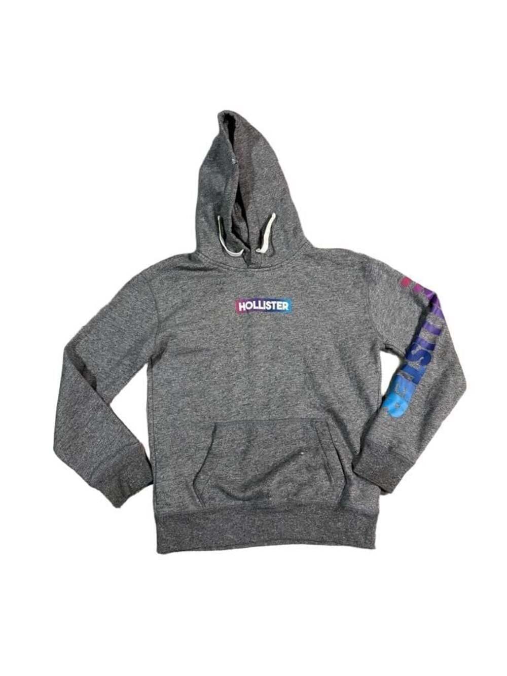 Hollister California Gray Hoodie with Gradient Rainbow Logo Print